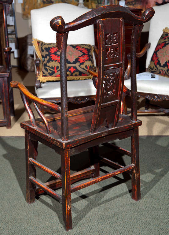 Pair of Chinese Lacquered Arm Chairs For Sale 1