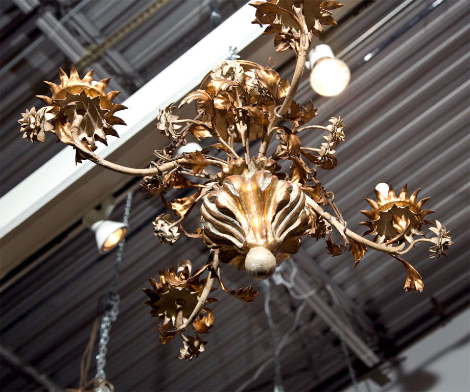 Gilt Wood and Tole Chandelier In Good Condition For Sale In Stamford, CT