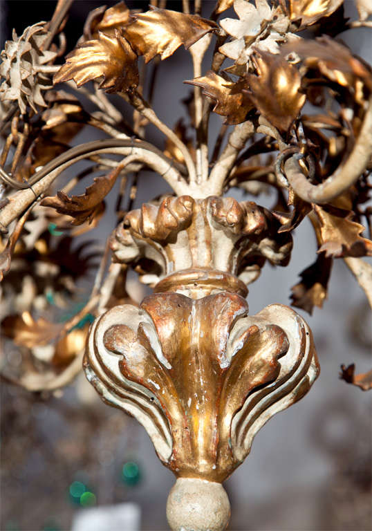 Gilt Wood and Tole Chandelier For Sale 4
