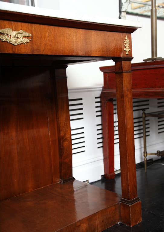 Late 18th C. Walnut Console Table, White Marble Top 4