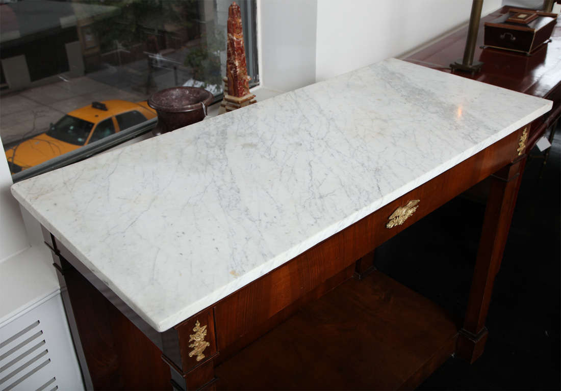 Late 18th C. Walnut Console Table, White Marble Top 6