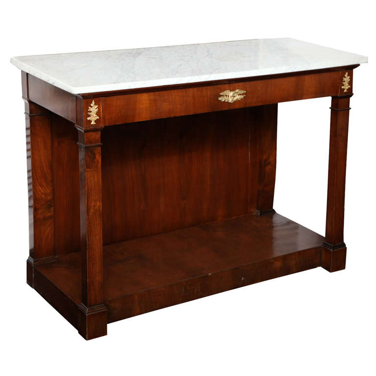 Late 18th C. Walnut Console Table, White Marble Top