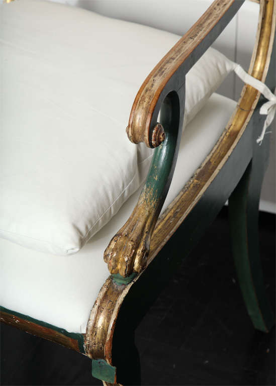19th C. Green Painted &  Giltwood Open Arm Chair 5