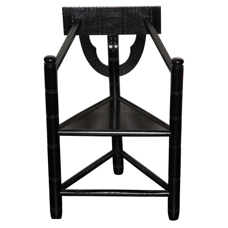 Early 20th C. Ebonized Oak Carved Turner Chair