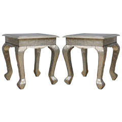 Vintage Pair of Anglo-Indian Embossed Metal Side Tables