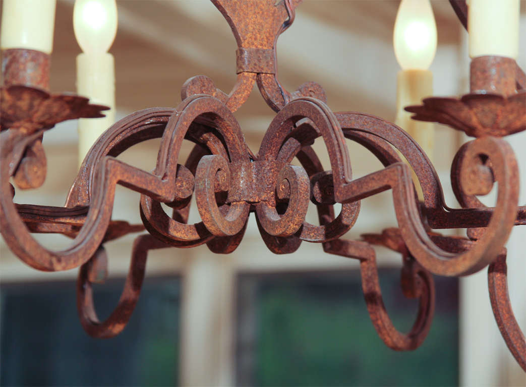 French Patinated Iron Hanging Fixture For Sale 2