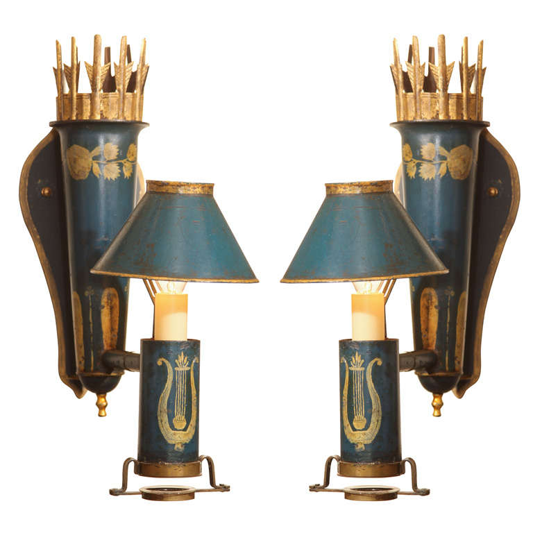 Pair of French Empire Style Tole Wall Sconces For Sale