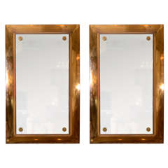 Large Pair of Brass Platform Mirror Frames with Mirrors