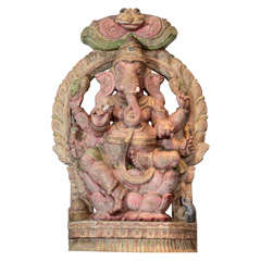 Vintage Wood Carved Seated Ganesh Statue