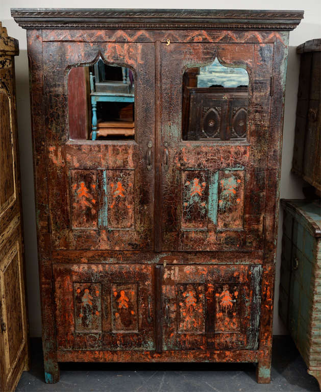 Painted Two-Level Armoire with Mirrored Doors