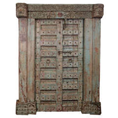 Green Painted Teak 'Haveli' Door