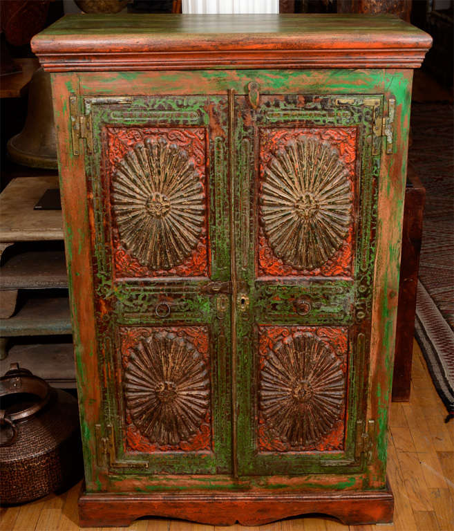 Green & Red Painted Short Armoire