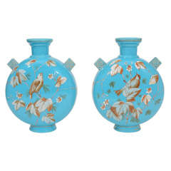 Pair of Blue Opaline and Enamel Vases