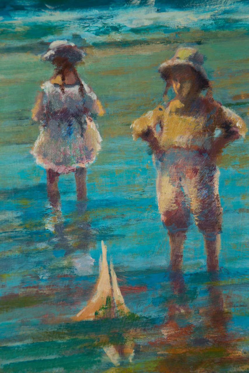 Ca.1920's Beach Painting On Outside Wall By Donald R. Purdy In Excellent Condition In Stamford, CT