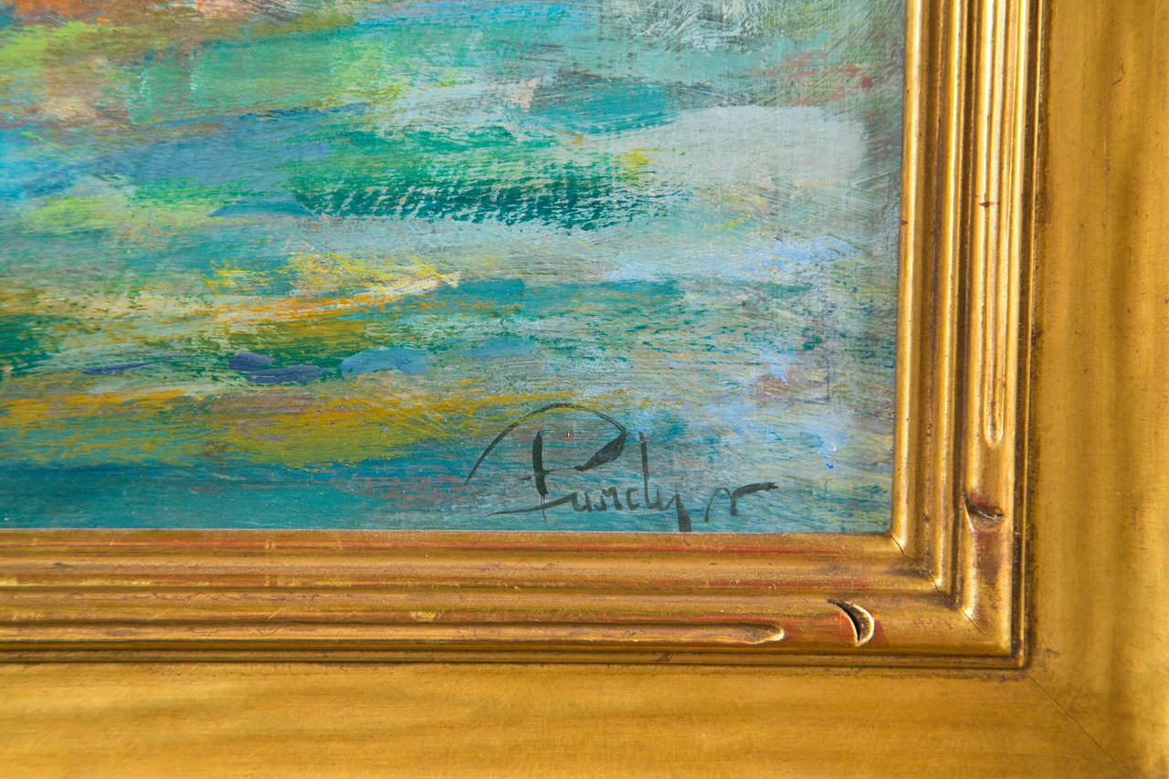 Canvas Ca.1920's Beach Painting On Outside Wall By Donald R. Purdy