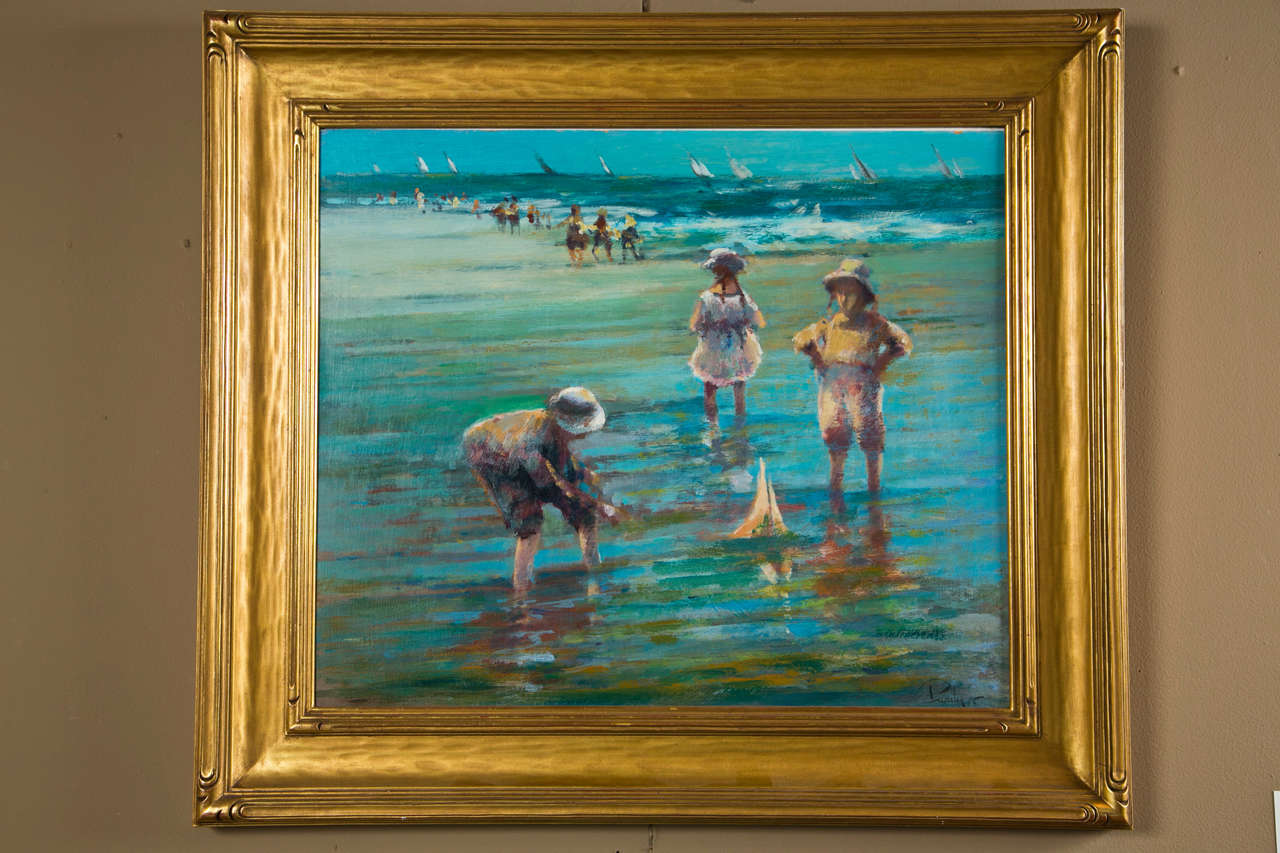 Ca.1920's Beach Painting On Outside Wall By Donald R. Purdy.
Oil On Canvas. 