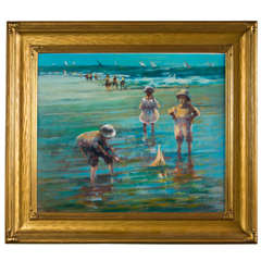 Ca.1920's Beach Painting On Outside Wall By Donald R. Purdy