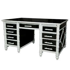 Painted Faux Bamboo Desk with Reverse Glass Chinoiserie Design