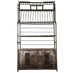 Antique 1920's French Industrial Plate Rack with Two Door Cabinet