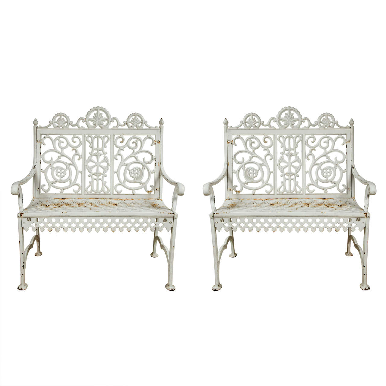 19th C Pair of Diminutive Wrought Iron Benches