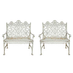 19th C Pair of Diminutive Wrought Iron Benches