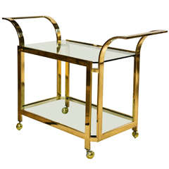 1970's Brass and Glass Bar Cart on Wheels