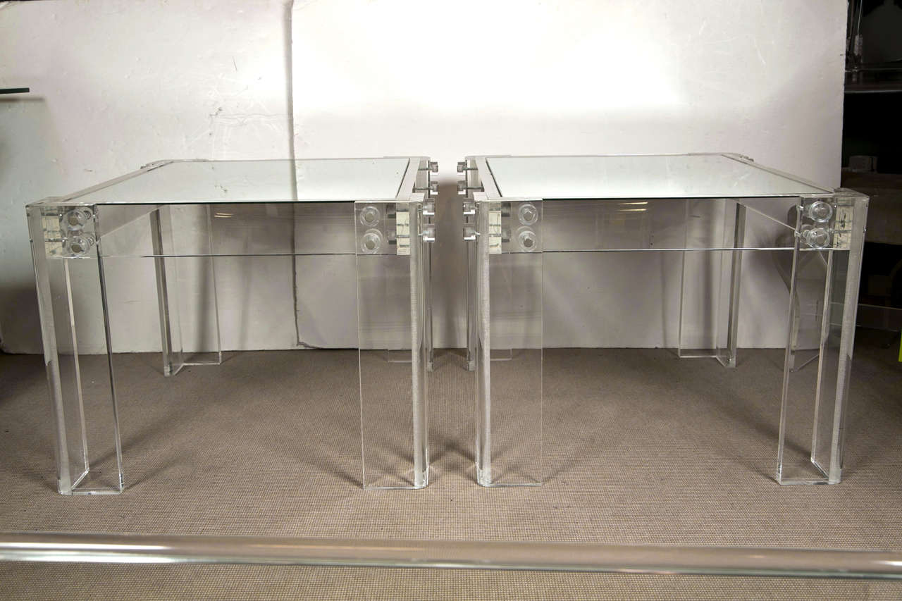 Lucite End Tables with Mirrored Tops at 1stdibs