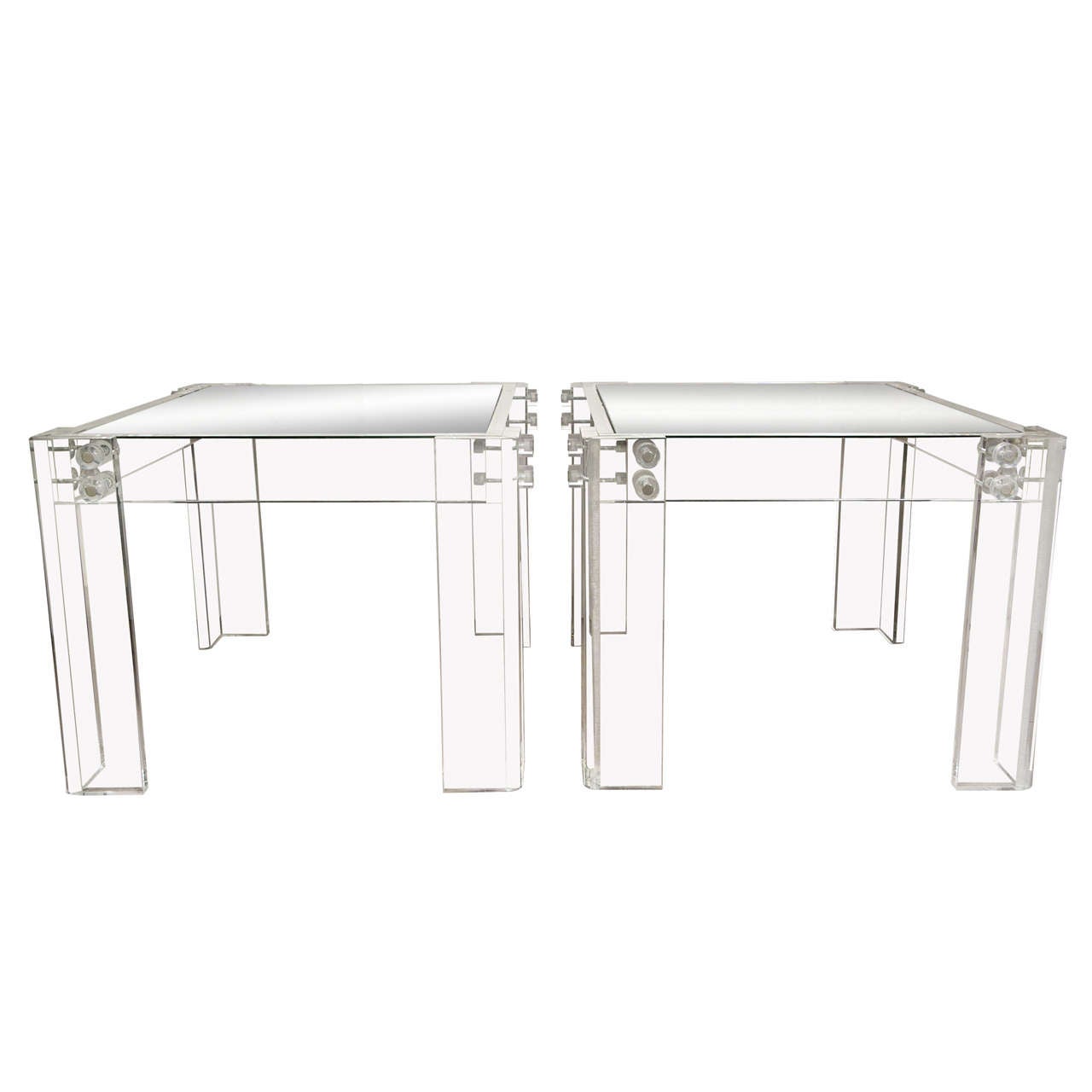 Lucite End Tables with Mirrored Tops at 1stdibs
