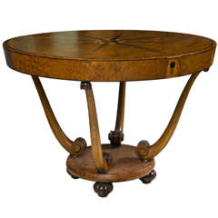 English 1920's Burl & Inlay Deco Center Table