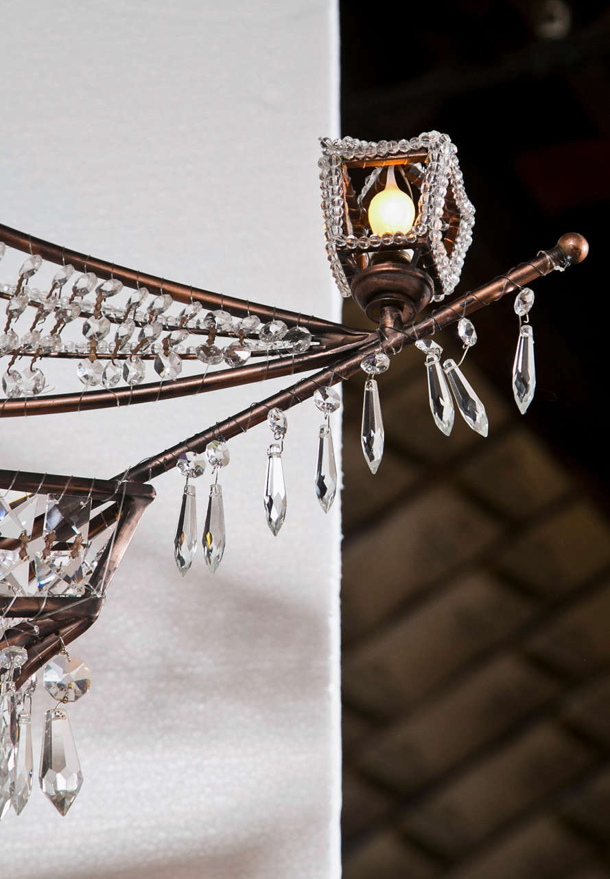 Decorative Iron and Crystal Ship Chandelier In Good Condition In Manhasset, NY