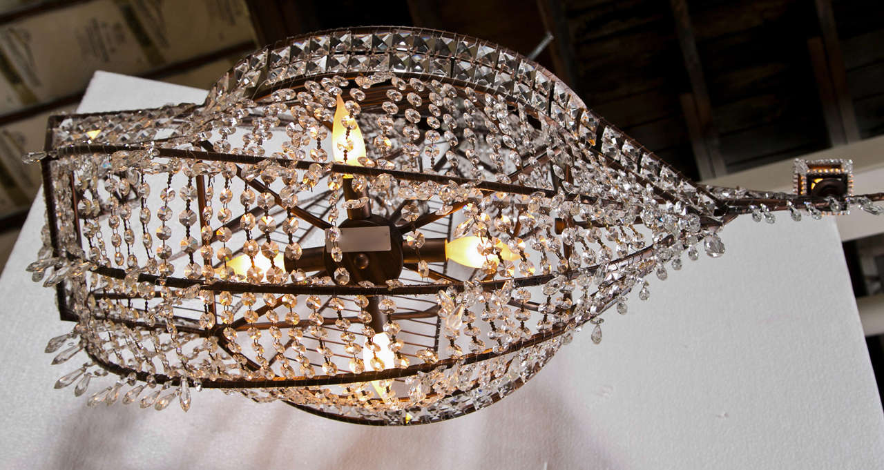 Unknown Decorative Iron and Crystal Ship Chandelier