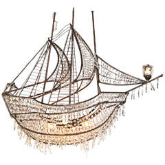 Decorative Iron and Crystal Ship Chandelier