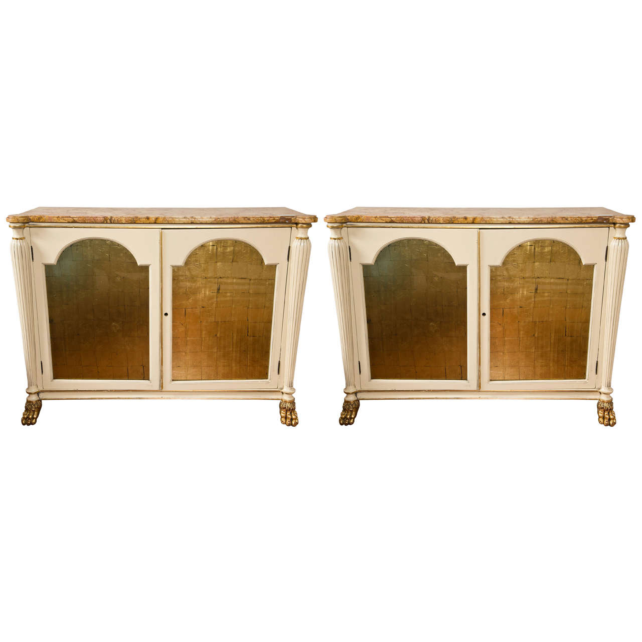 Pair of Regency Style Marble-Top Cabinets