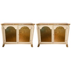 Pair of Regency Style Marble-Top Cabinets