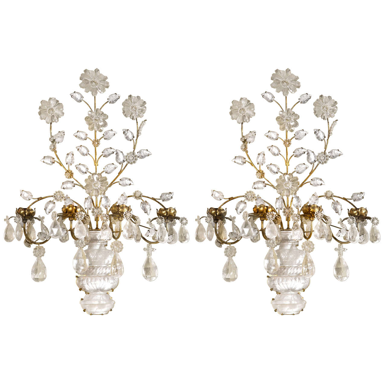 Pair of French Bagues Style Rock Crystal Wall Sconces