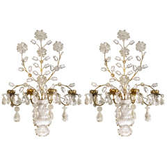 Pair of French Bagues Style Rock Crystal Wall Sconces