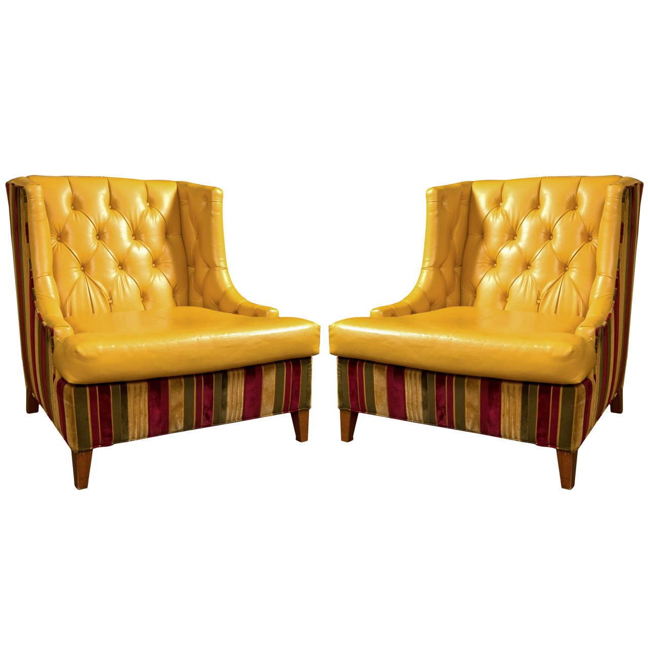 Pair of Mid-Century Modern Tufted Leather Wing Chairs