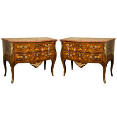Pair of 19th Century French Bombe Satinwood Commodes