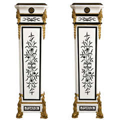 Monumental Pair of French Empire Style Marble Pedestals