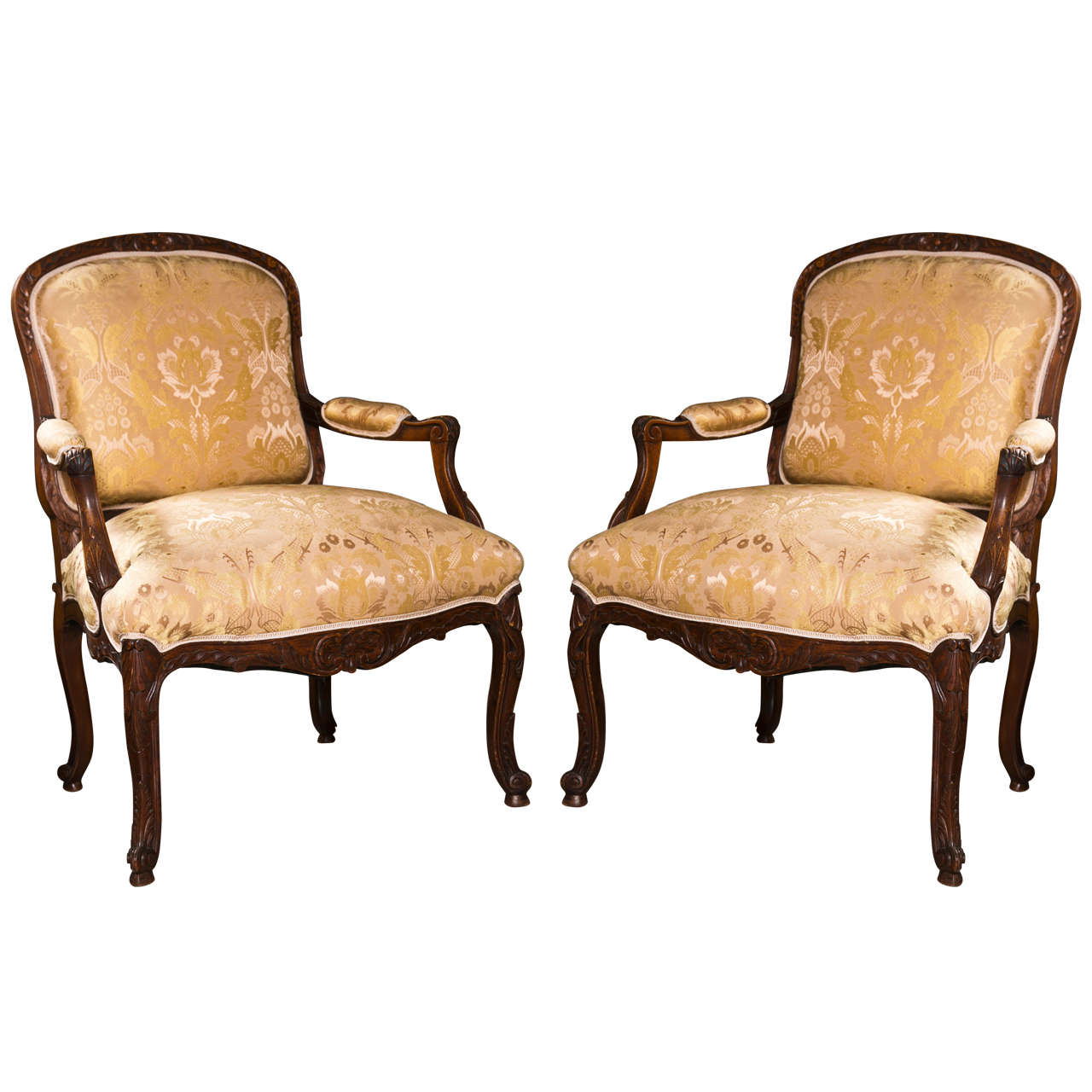 Pair of French Louis XV Style Walnut Bergeres