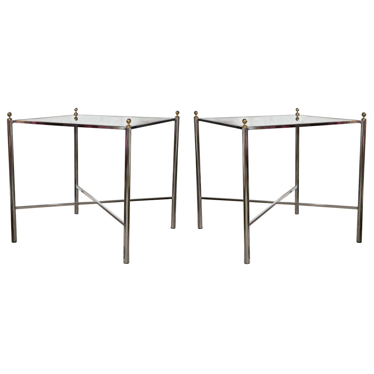 Pair of Mid-Century Style Chrome Side Tables by Jansen