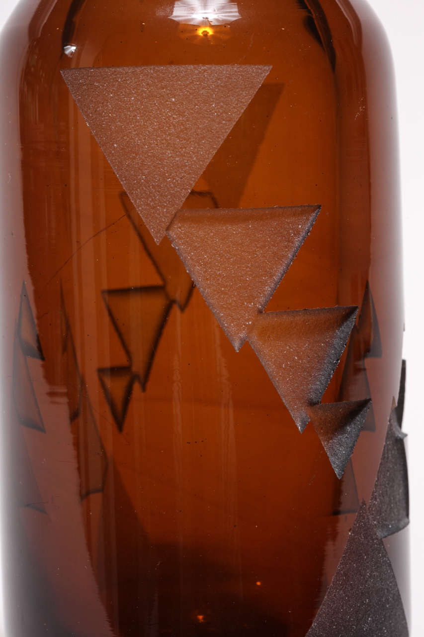 Jean Luce Art Deco Amber Etched Glass Vase 1