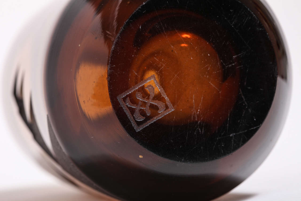 Jean Luce Art Deco Amber Etched Glass Vase 5