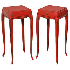 Art Deco Pair of Lacquered End Tables by Jean Dunand