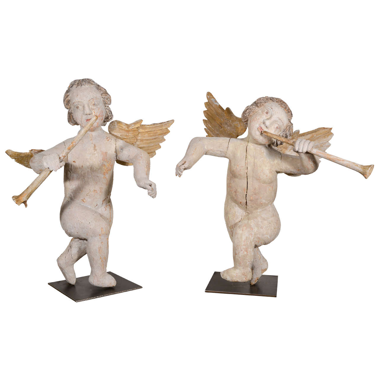 Pair of 17th Century Carved Winged Angels