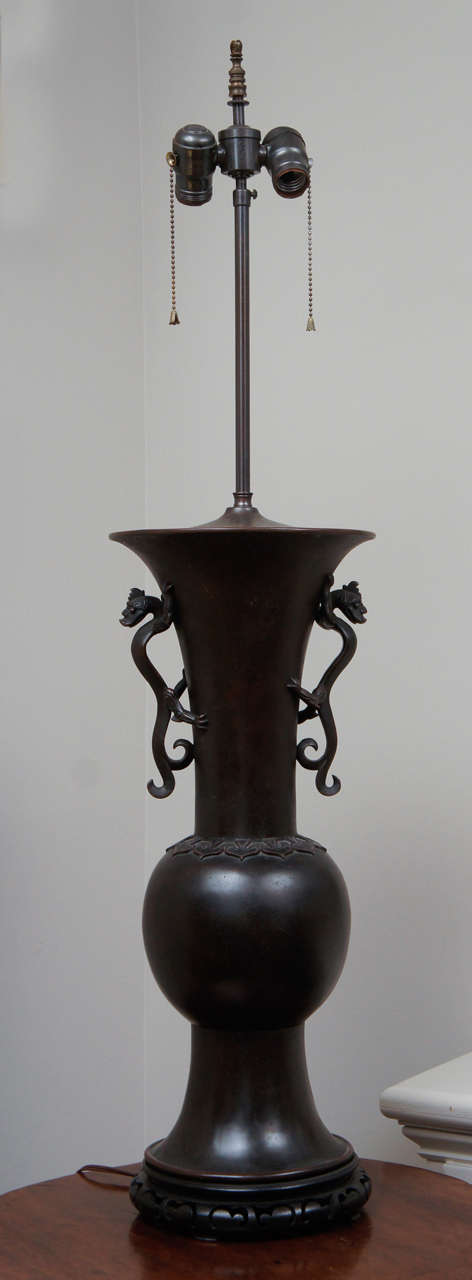 Large Bronze Japanese Lamp In Excellent Condition In Hudson, NY
