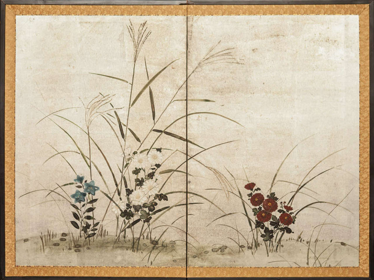Japanese 2 panel screen, Painting on silver. 