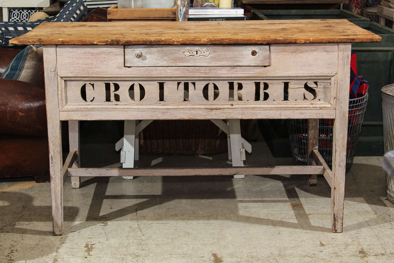 one of the prettiest pieces we have found. 
very early table from sweden... perfect kitchen island or
outstanding as a night table, in a living room or library.