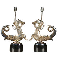 Nice Pair of 1940s Sea Horse Lamps in the Style of Jean-Charles Moreux