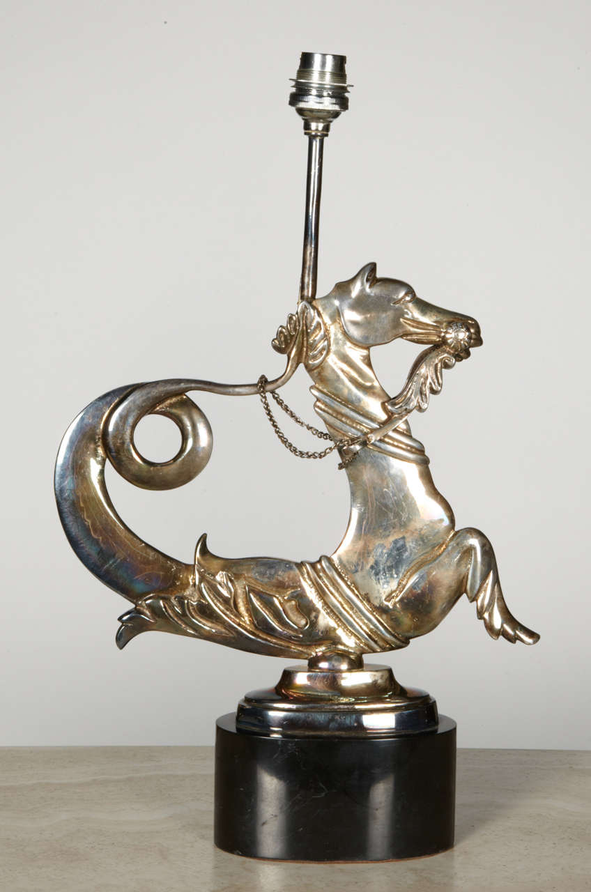 French Nice Pair of 1940s Sea Horse Lamps in the Style of Jean-Charles Moreux